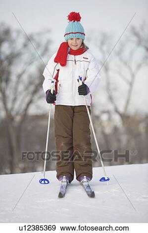 Stock Photo - 9 year old cross-country skiing, Winnipeg, Canada. Fotosearch