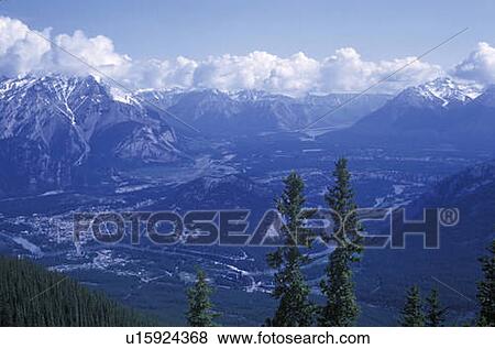 Stock Photo - Overview of town of Banff, Banff National Park. Fotosearch