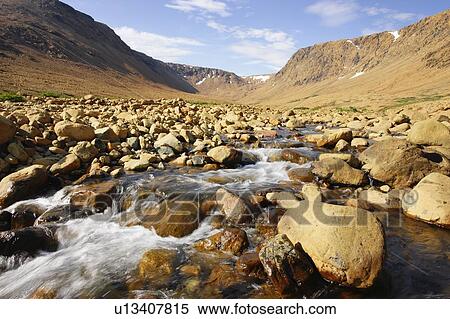 Stock Photography - View brook and Tablelands, Gros Morne NP, Newfoundland, Canada. Fotosearch