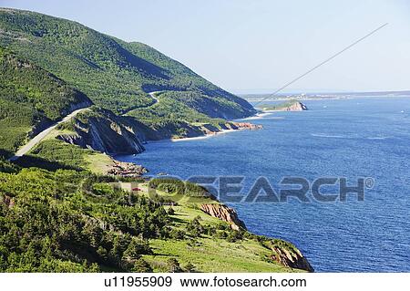 Stock Photo - View of Cabot Trail and Gulf of St. Lawrence, Cape Breton Highlands National Park, Nova Scotia, Canada. Fotosearch