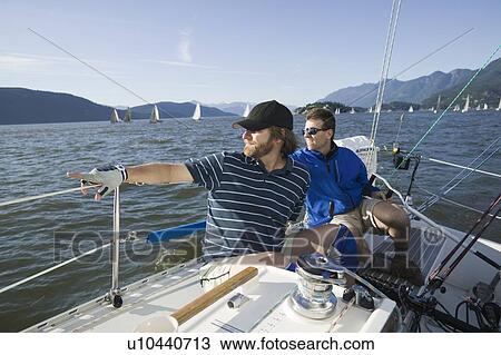 Stock Image - Sail racing, West Vancouver Yacht Club, West Vancouver, BC Canada. Fotosearch
