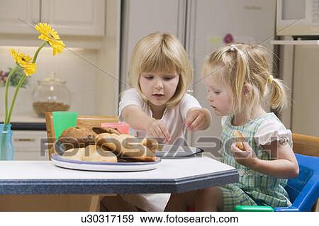 3 and 5 year old sisters having breakfast, B. C. View Large Photo Image Stock Photo - 3 and 5 year old sisters having breakfast, B. C.. Fotosearch