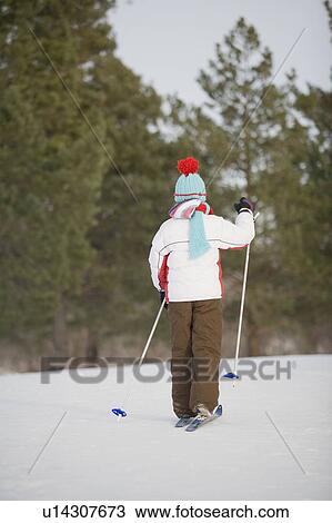 Stock Image - 9 year old cross-country skiing, Winnipeg, Canada. Fotosearch