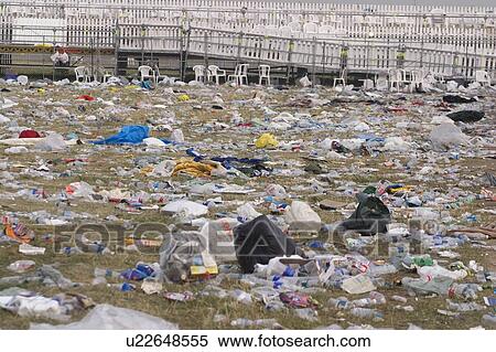 Stock Photography - Garbage on the ground after a rock concert, SARS Concert, Toronto. Fotosearch