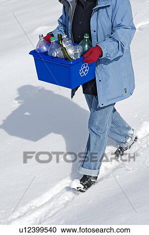 Homemaker taking out "Blue Bin" full of bottles and cans for recycling. View Large Photo Image Stock Image - Homemaker taking out "Blue Bin" full of bottles and cans for recycling.. Fotosearch