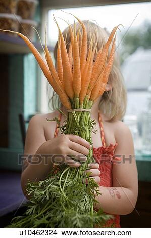 Young girl hides behind garden fresh carrots, Lumsden, Saskatchewan, Canada View Large Photo Image Picture - Young girl hides behind garden fresh carrots, Lumsden, Saskatchewan, Canada. Fotosearch
