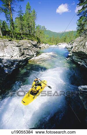 Kayaker rowing in rapids View Large Photo Image Picture - Kayaker rowing in rapids. Fotosearch