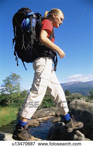 Woman outdoors hiking in scenic location (selective focus) View Large Photo Image Stock Photo - Woman outdoors hiking in scenic location (selective focus). Fotosearch