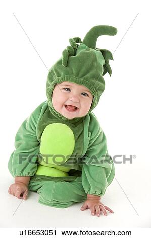 Baby in peas in pod costume smiling View Large Photo Image Stock Image - Baby in peas in pod costume smiling. Fotosearch
