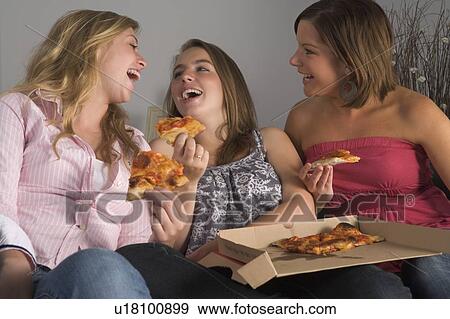 Teenage Girls Eating Pizza View Large Photo Image Stock Photo - Teenage Girls Eating Pizza. Fotosearch