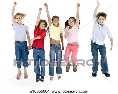 Five friends jumping and smiling View Large Photo Image Picture - Five friends jumping and smiling. Fotosearch
