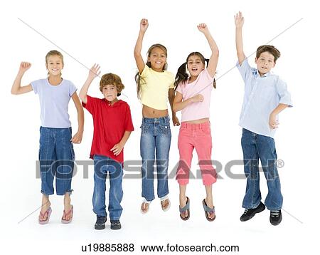 Five friends jumping and smiling View Large Photo Image Stock Photo - Five friends jumping and smiling. Fotosearch