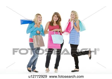 Teenage Girls With Shopping Bags View Large Photo Image Stock Photo - Teenage Girls With Shopping Bags. Fotosearch
