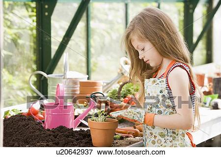 Young girl in greenhouse putting plant in pot View Large Photo Image Stock Photo - Young girl in greenhouse putting plant in pot. Fotosearch