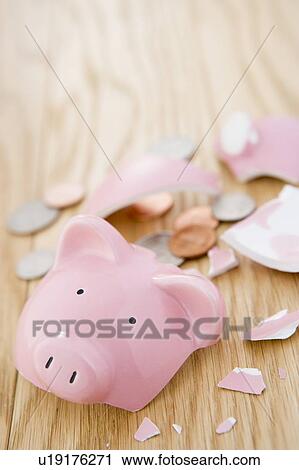 Stock Image - Smashed Piggy Bank. Fotosearch