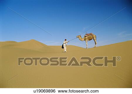 Woman outdoors walking in the desert with a camel (far away) View Large Photo Image Stock Photograph - Woman outdoors walking in the desert with a camel (far away). Fotosearch