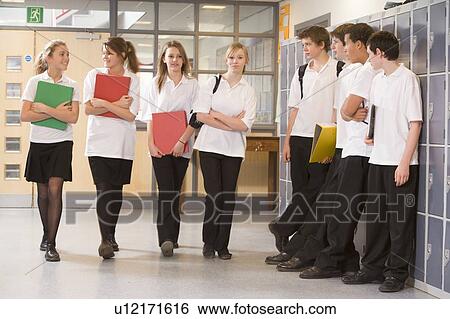 Secondary school students in a school hallway View Large Photo Image Stock Photograph - Secondary school students in a school hallway. Fotosearch