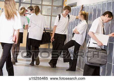 Stock Photography - Secondary school students in a school hallway. Fotosearch