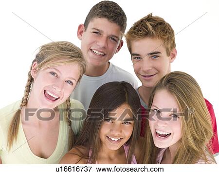 Five friends together smiling View Large Photo Image Stock Photo - Five friends together smiling. Fotosearch