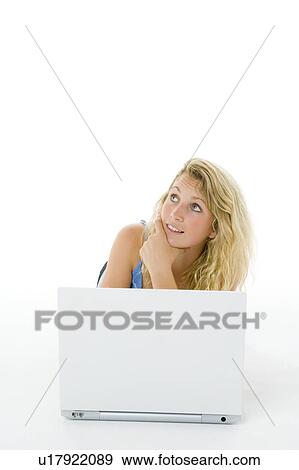 Stock Photo - Portrait Of Teenage Girl On Her Laptop. Fotosearch