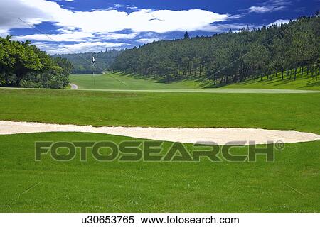 Golf course with green and sand traps View Large Photo Image Stock Photography - Golf course with green and sand traps. Fotosearch