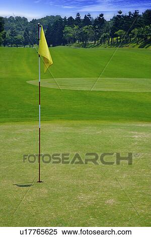 Yellow flag in golf course View Large Photo Image Stock Photography - Yellow flag in golf course. Fotosearch