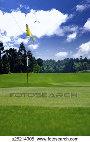 Stock Photography - Yellow flag in golf course. Fotosearch