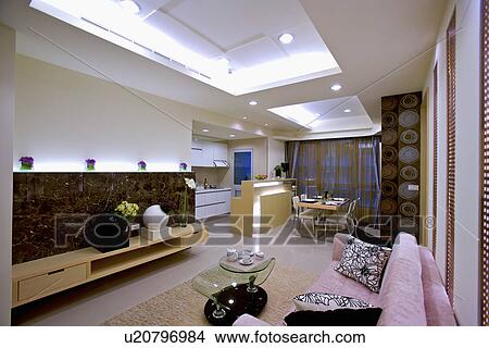 Picture - Interiors of living room and dining room. Fotosearch