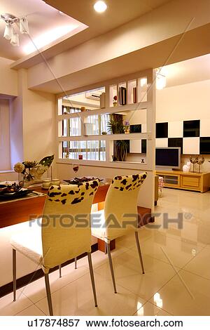 Modern style dining room and living room View Large Photo Image Stock Photo - Modern style dining room and living room. Fotosearch