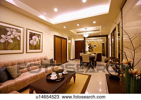 Stock Image - Modern style living room and dining room. Fotosearch