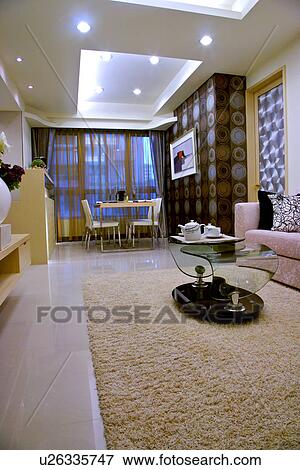 Modern style living room with dining table View Large Photo Image Stock Photo - Modern style living room with dining table. Fotosearch