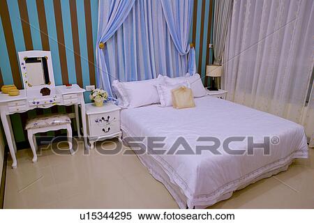 Stock Photography - Bedroom with tiled floor. Fotosearch