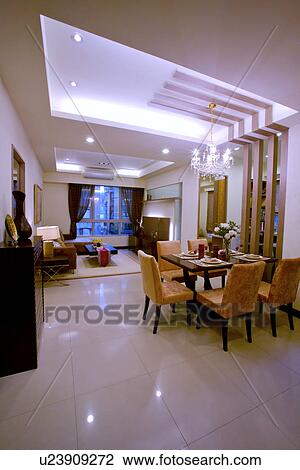 Dinning table and modern style living room View Large Photo Image Stock Image - Dinning table and modern style living room. Fotosearch