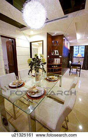 Dinning table in modern home View Large Photo Image Stock Image - Dinning table in modern home. Fotosearch