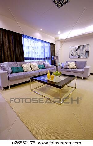 Living room in modern home View Large Photo Image Stock Photograph - Living room in modern home. Fotosearch