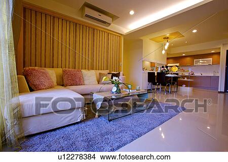 Modern style living room and kitchen View Large Photo Image Picture - Modern style living room and kitchen. Fotosearch