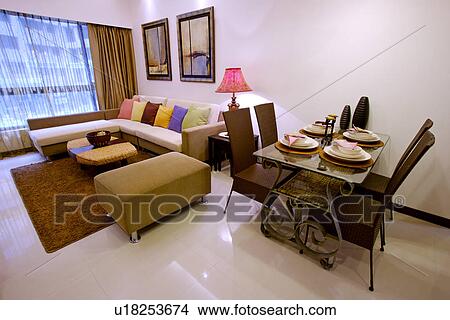 Modern style living room with dinning table View Large Photo Image Picture - Modern style living room with dinning table. Fotosearch