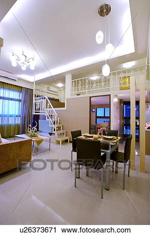 Modern style living room with dinning table View Large Photo Image Stock Image - Modern style living room with dinning table. Fotosearch