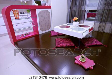 Modern style room with table and mats View Large Photo Image Stock Photograph - Modern style room with table and mats. Fotosearch