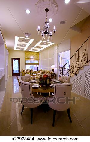 Picture - Dinning area and living room in contemporary house. Fotosearch