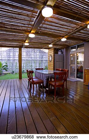 Interior of patio with table and chairs View Large Photo Image Stock Photo - Interior of patio with table and chairs. Fotosearch