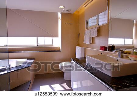 Modern style bathroom with toilet and bathtub View Large Photo Image Stock Photo - Modern style bathroom with toilet and bathtub. Fotosearch