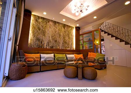 Stock Image - View of a contemporary living room. Fotosearch