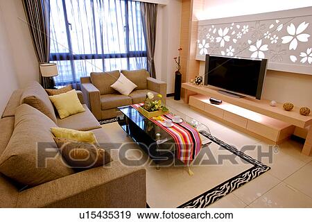 Stock Photo - View of a contemporary living room. Fotosearch