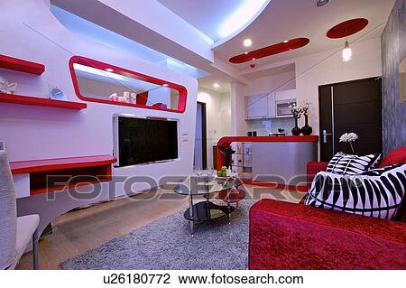 Stock Image - Cosy and furnished living room. Fotosearch