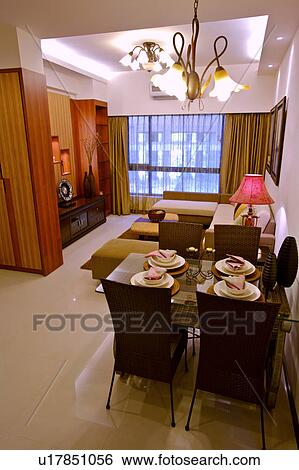 Dinning room and living room in contemporary home View Large Photo Image Stock Photograph - Dinning room and living room in contemporary home. Fotosearch