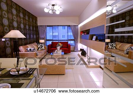 Stock Photograph - Living room and table setting. Fotosearch