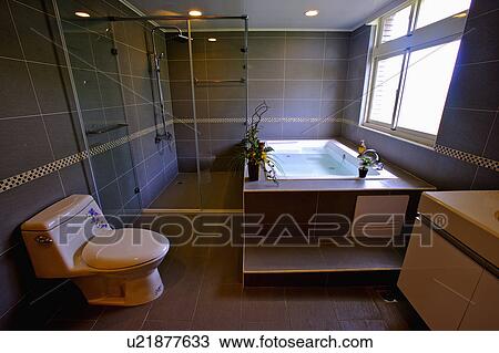 Stock Image - Home interior of bathroom with modern style. Fotosearch
