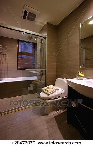 Stock Image - Home interior of bathroom with modern style. Fotosearch