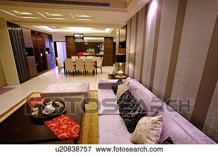 Home interior of dining room and living room with modern style View Large Photo Image Stock Photo - Home interior of dining room and living room with modern style. Fotosearch